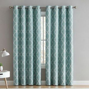 NEW Pair Aqua Quatrefoil Blackout Curtains 52x84"